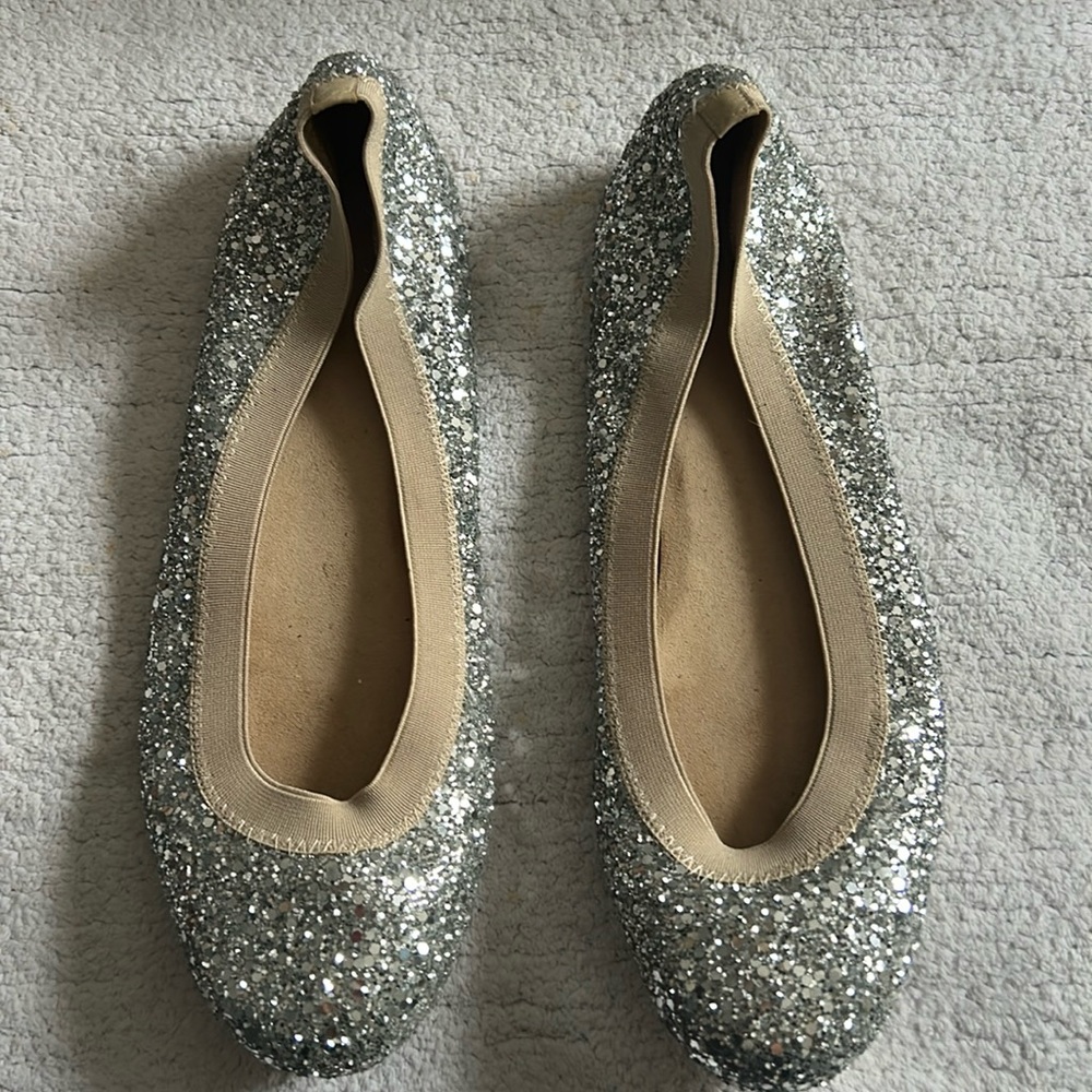 Stuart Weitzman silver glitter ballet flats